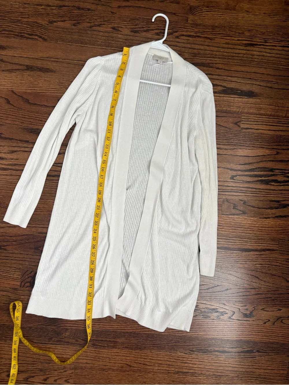 LOFT Open-Front Ribbed Long Duster Cardigan Sweater - Picture 6 of 6